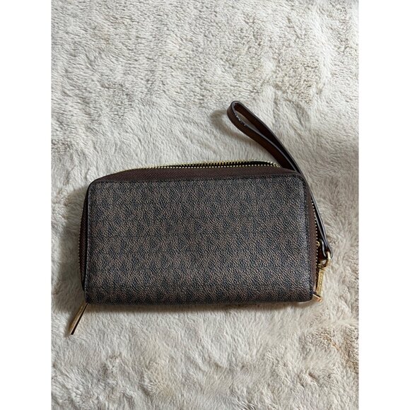 Michael Kors Jet Set Logo Brown & Gold Zip-Around Wristlet Wallet For Women - Picture 5 of 11